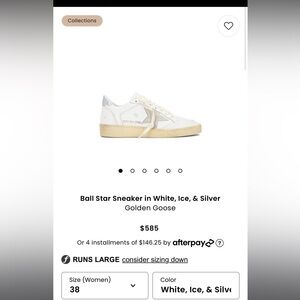 Ball Star Sneaker in White, Ice, & Silver
Golden Goose size 38